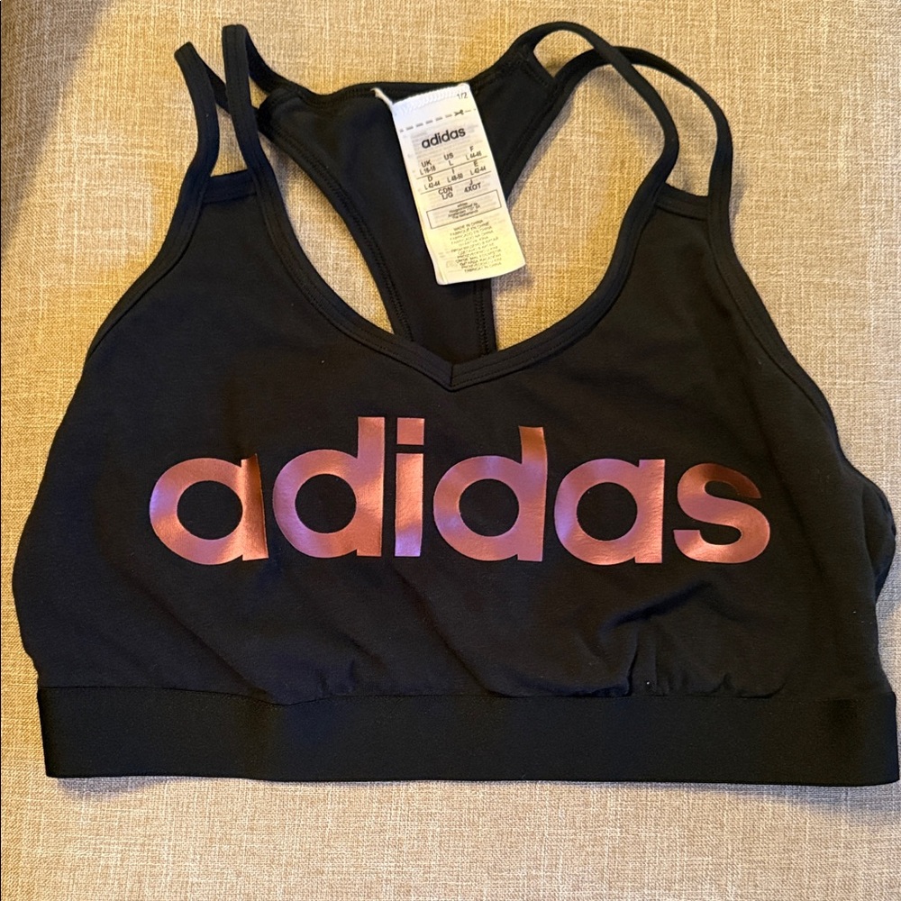 adidas Black Sports Bra with Iridescent Pink Logo